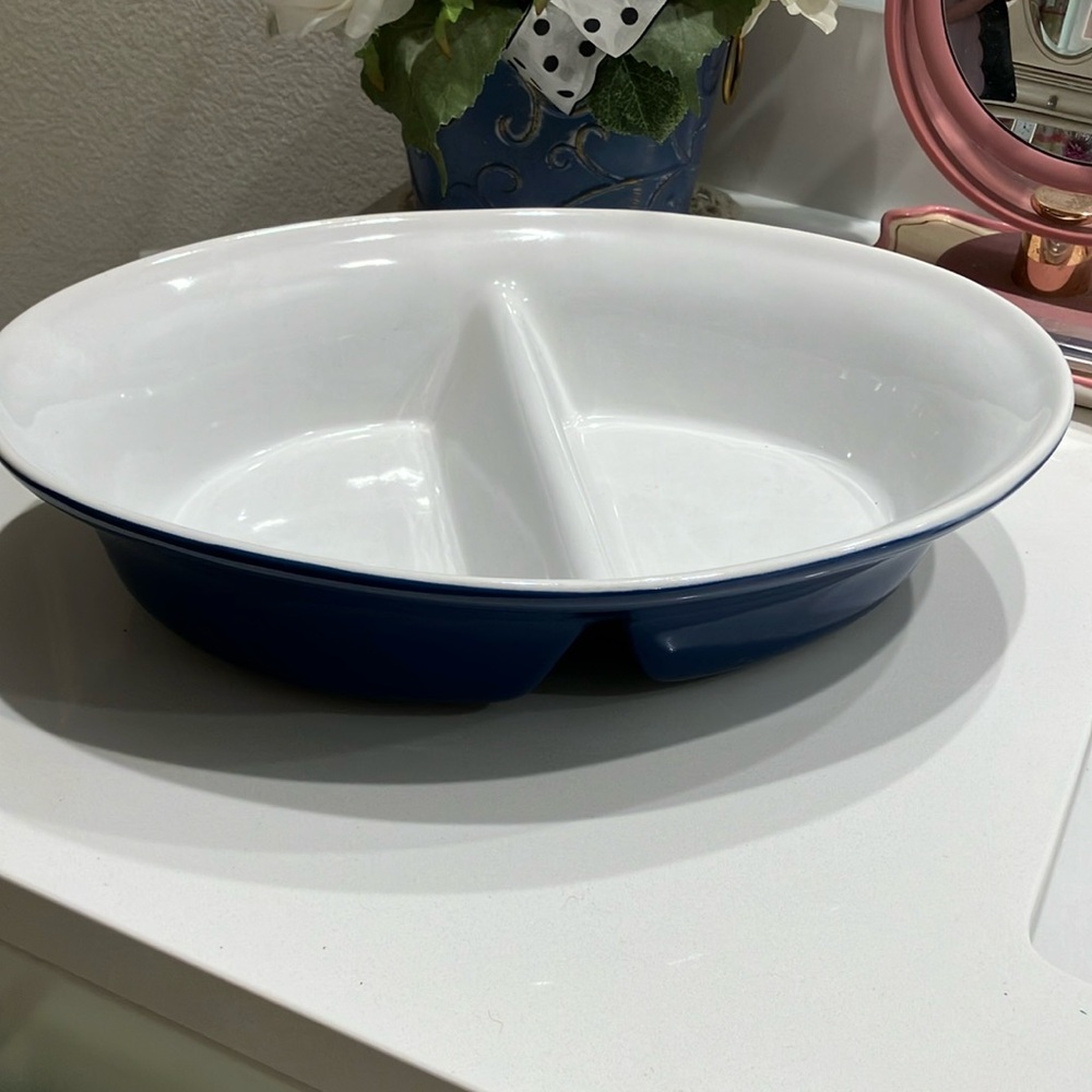Home Divided Heavy Weight Serving Royal Blue Oval Dish